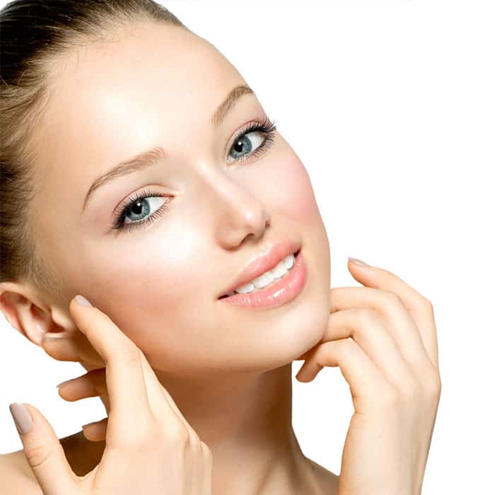 Woman Smiling Holding Face